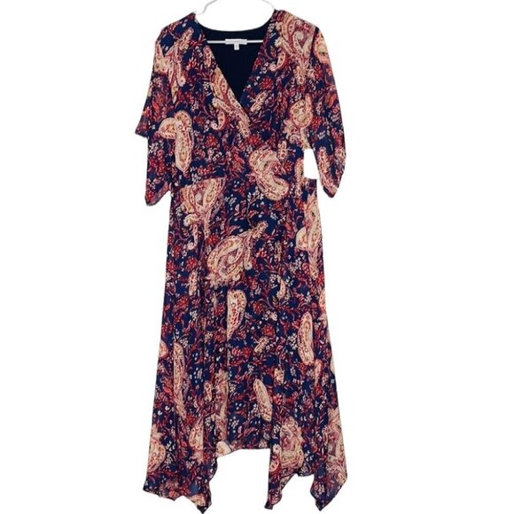Boho V Neck Paisley Print Hi Low Midi Dress Sandra Darren - Picture 1 of 16